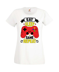 Дамска Геймърска Тениска Gamer Eat Sleep Game Repeat 05