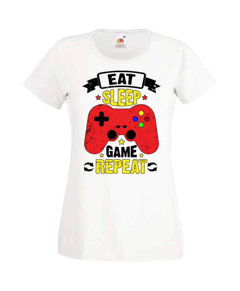 Дамска Геймърска Тениска Gamer Eat Sleep Game Repeat 05