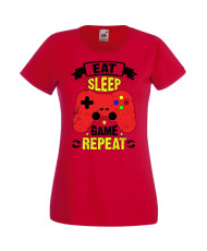Дамска Геймърска Тениска Gamer Eat Sleep Game Repeat 05