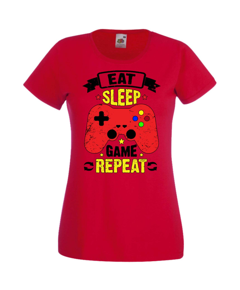 Дамска Геймърска Тениска Gamer Eat Sleep Game Repeat 05