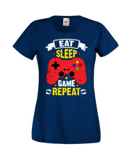 Дамска Геймърска Тениска Gamer Eat Sleep Game Repeat 05