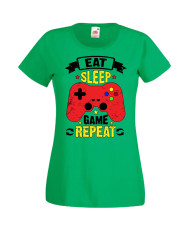 Дамска Геймърска Тениска Gamer Eat Sleep Game Repeat 05