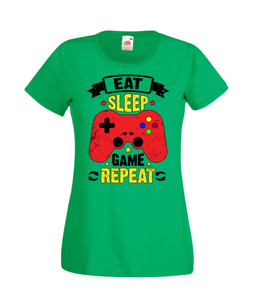 Дамска Геймърска Тениска Gamer Eat Sleep Game Repeat 05 Дамска Геймърска Тениска Gamer Eat Sleep Game Repeat 05