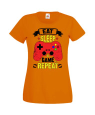 Дамска Геймърска Тениска Gamer Eat Sleep Game Repeat 05