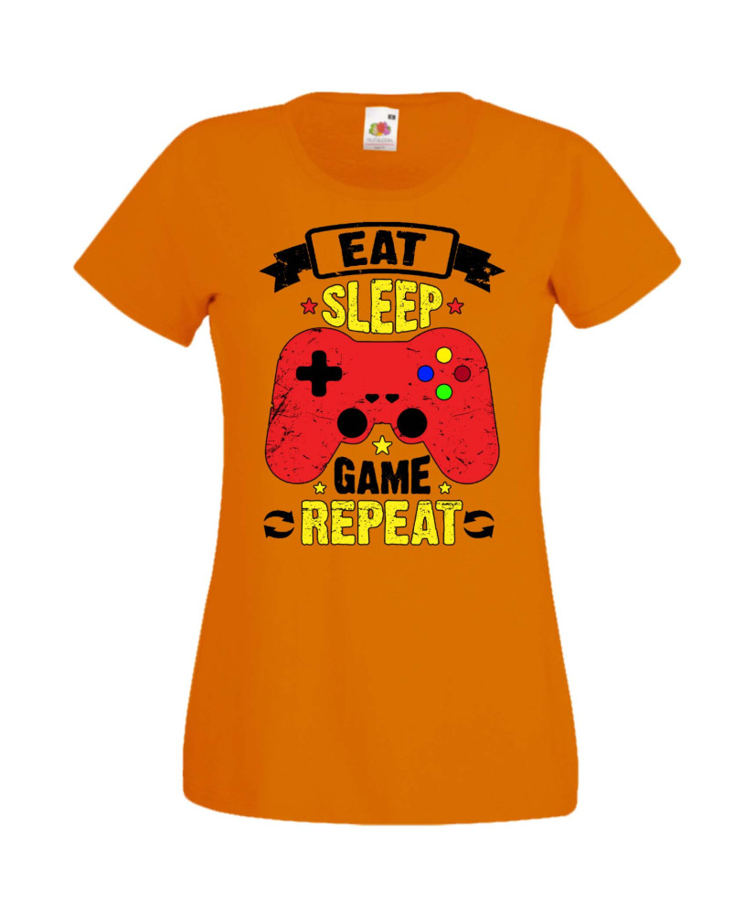 Дамска Геймърска Тениска Gamer Eat Sleep Game Repeat 05