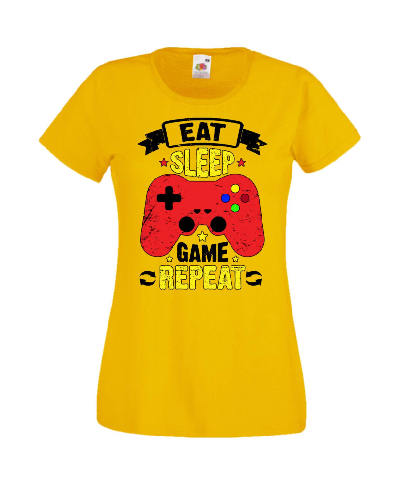 Дамска Геймърска Тениска Gamer Eat Sleep Game Repeat 05