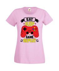 Дамска Геймърска Тениска Gamer Eat Sleep Game Repeat 05