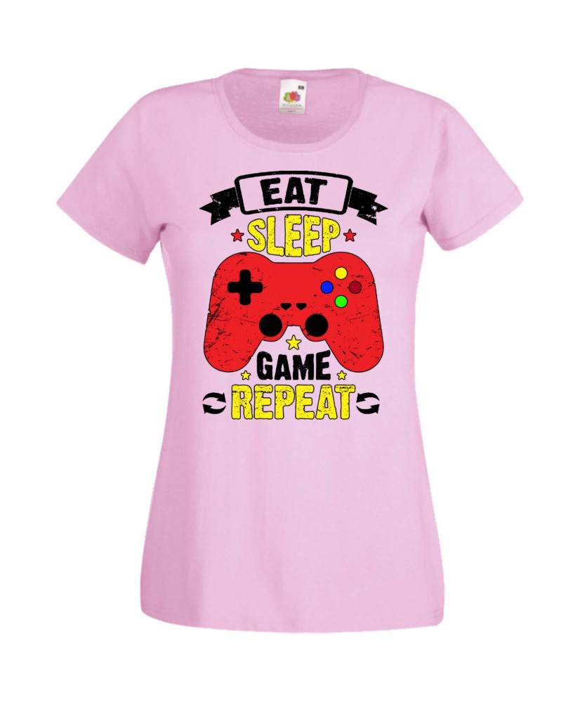 Дамска Геймърска Тениска Gamer Eat Sleep Game Repeat 05 Дамска Геймърска Тениска Gamer Eat Sleep Game Repeat 05
