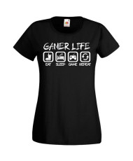 Дамска Геймърска Тениска Gamer Gamer Life Eat Sleep Game Repeat