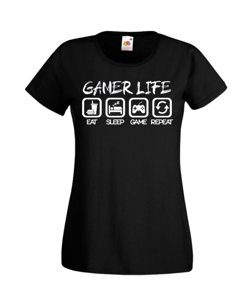 Дамска Геймърска Тениска Gamer Gamer Life Eat Sleep Game Repeat Дамска Геймърска Тениска Gamer Gamer Life Eat Sleep Game Repeat