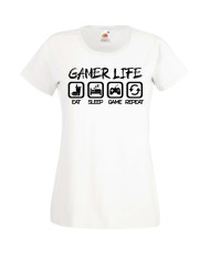 Дамска Геймърска Тениска Gamer Gamer Life Eat Sleep Game Repeat