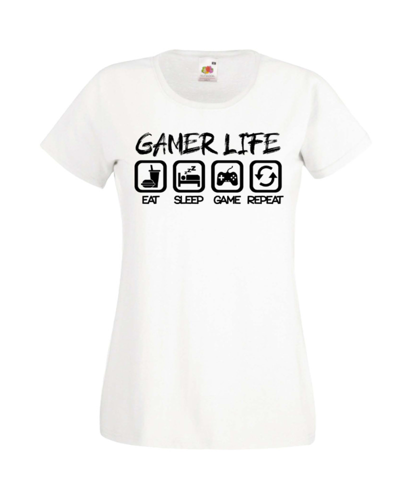 Дамска Геймърска Тениска Gamer Gamer Life Eat Sleep Game Repeat