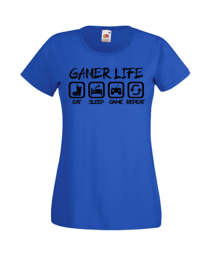 Дамска Геймърска Тениска Gamer Gamer Life Eat Sleep Game Repeat