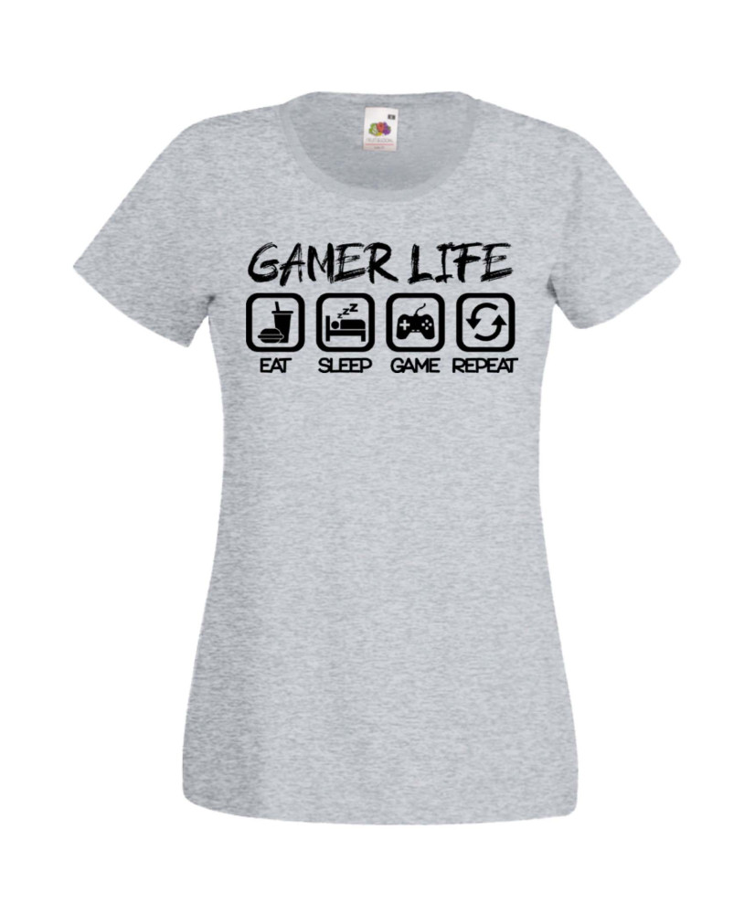 Дамска Геймърска Тениска Gamer Gamer Life Eat Sleep Game Repeat Дамска Геймърска Тениска Gamer Gamer Life Eat Sleep Game Repeat
