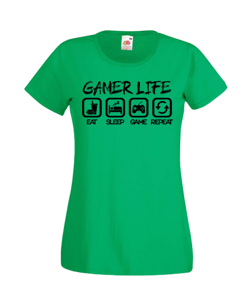 Дамска Геймърска Тениска Gamer Gamer Life Eat Sleep Game Repeat Дамска Геймърска Тениска Gamer Gamer Life Eat Sleep Game Repeat