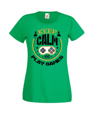 Дамска Геймърска Тениска Gamer Keep Calm And Play Games