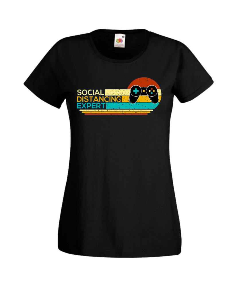 Дамска Геймърска Тениска Gamer Social Distancing Expert