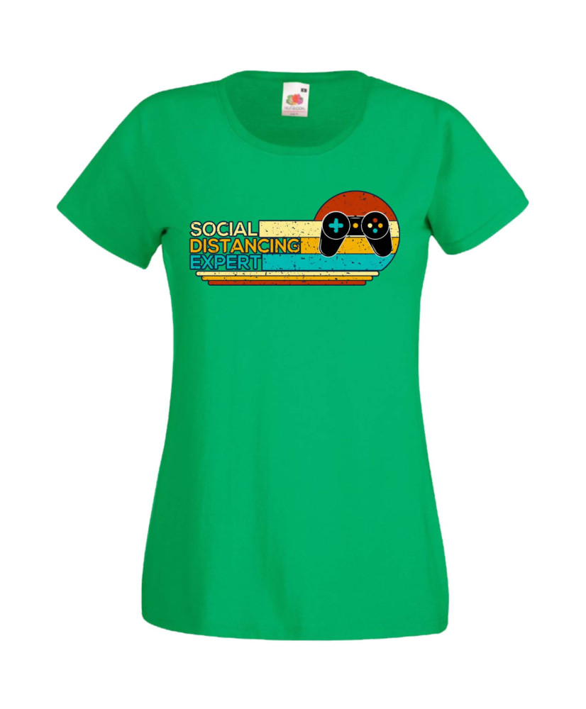 Дамска Геймърска Тениска Gamer Social Distancing Expert