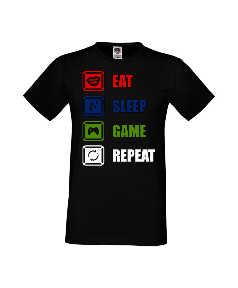 Мъжка Геймърска Тениска Gamer Eat Sleep Game Repeat 01 Мъжка Геймърска Тениска Gamer Eat Sleep Game Repeat 01