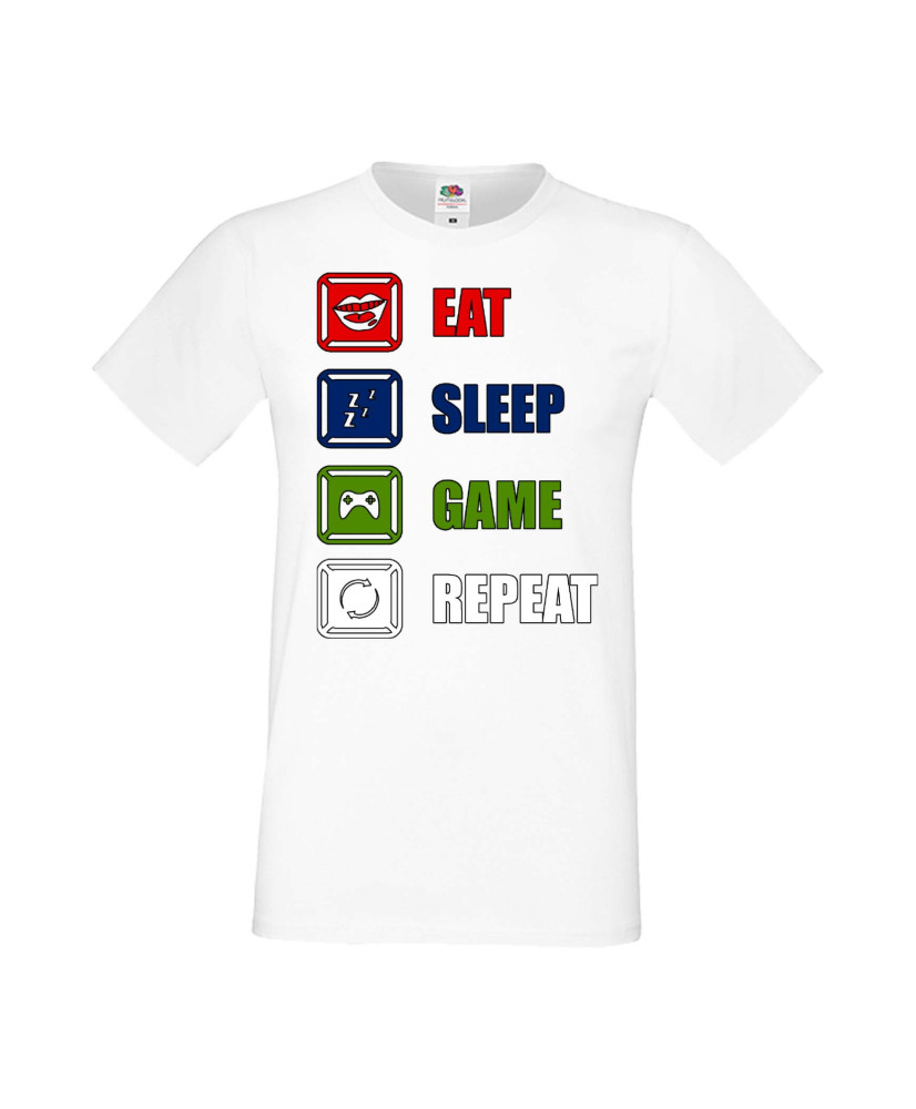 Мъжка Геймърска Тениска Gamer Eat Sleep Game Repeat 01 Мъжка Геймърска Тениска Gamer Eat Sleep Game Repeat 01