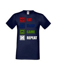Мъжка Геймърска Тениска Gamer Eat Sleep Game Repeat 01