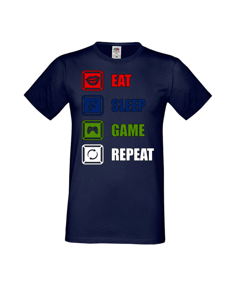Мъжка Геймърска Тениска Gamer Eat Sleep Game Repeat 01 Мъжка Геймърска Тениска Gamer Eat Sleep Game Repeat 01