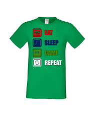 Мъжка Геймърска Тениска Gamer Eat Sleep Game Repeat 01