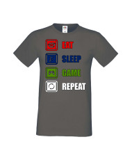 Мъжка Геймърска Тениска Gamer Eat Sleep Game Repeat 01
