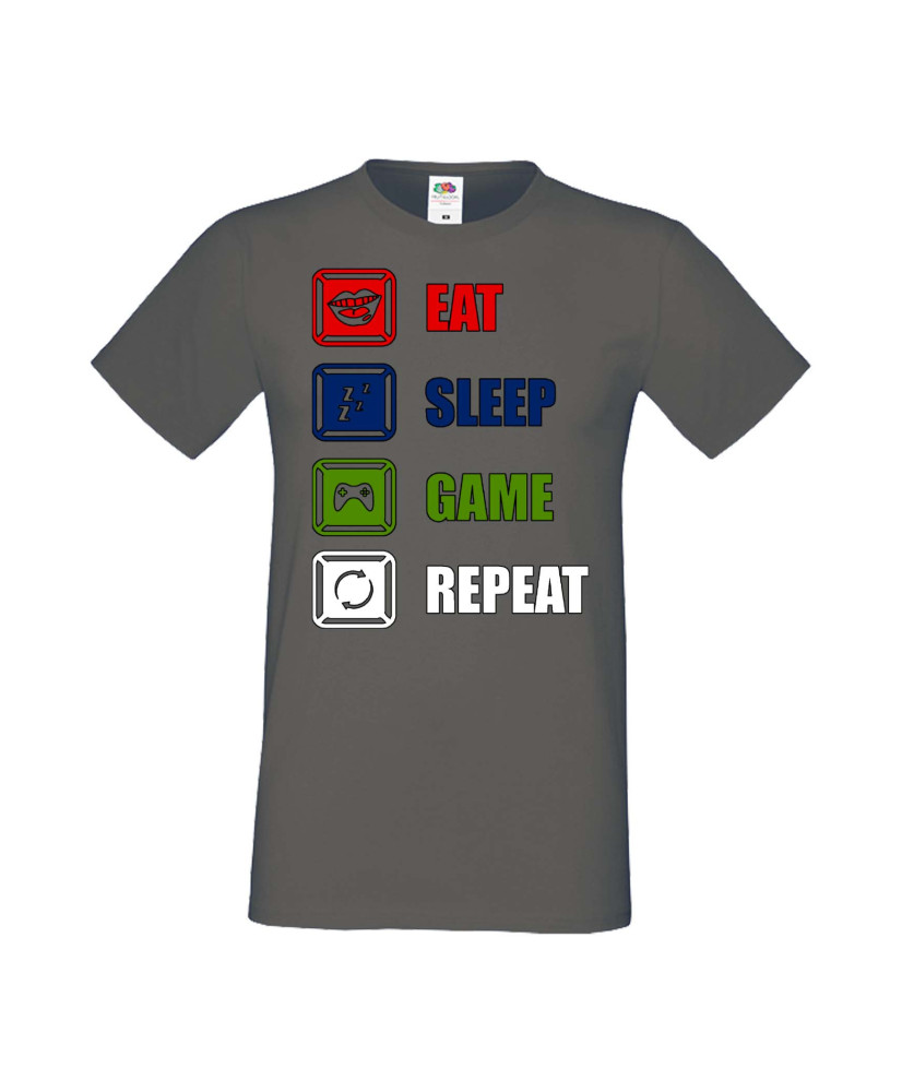 Мъжка Геймърска Тениска Gamer Eat Sleep Game Repeat 01 Мъжка Геймърска Тениска Gamer Eat Sleep Game Repeat 01