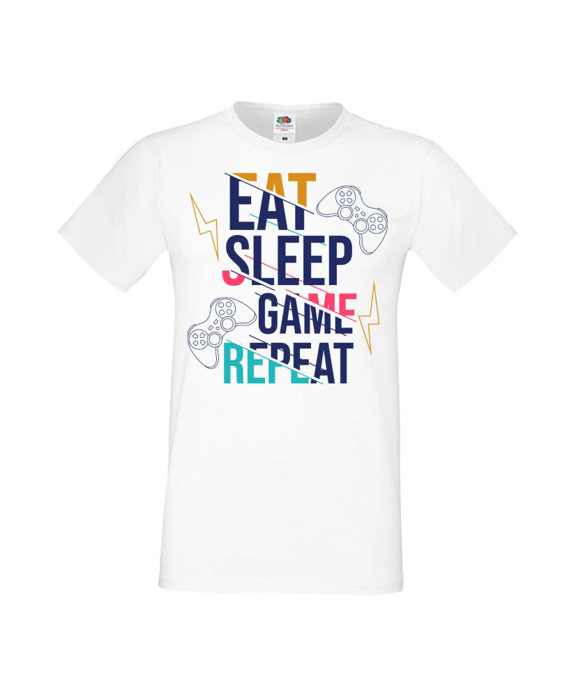 Мъжка Геймърска Тениска Gamer Eat Sleep Game Repeat 04 Мъжка Геймърска Тениска Gamer Eat Sleep Game Repeat 04