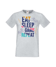 Мъжка Геймърска Тениска Gamer Eat Sleep Game Repeat 04