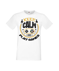 Мъжка Геймърска Тениска Gamer Keep Calm And Play Games