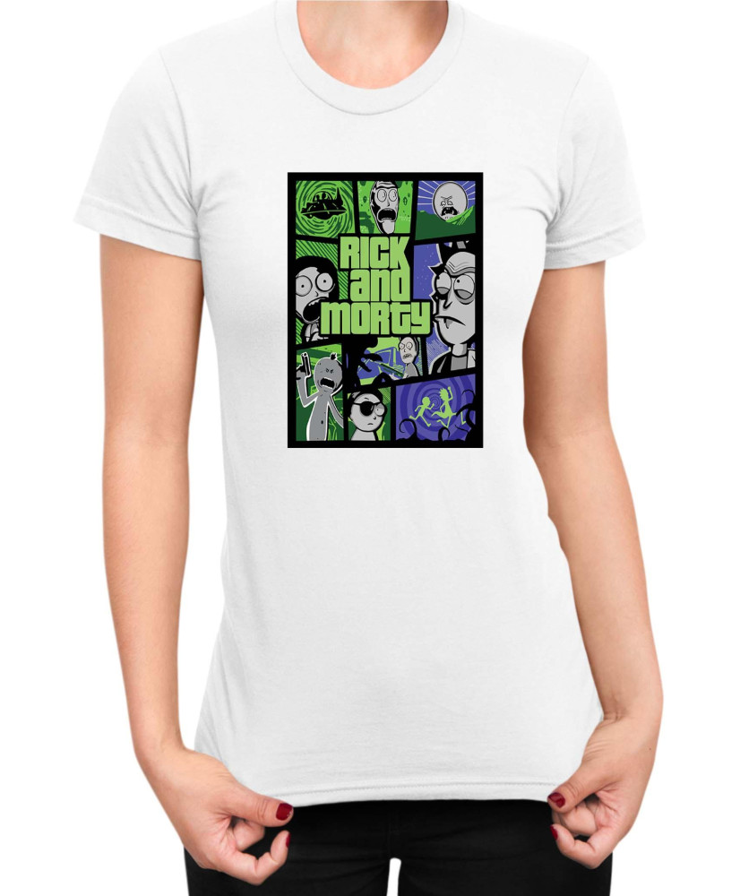 Дамска Тениска Rick And Morty Gta Poster Дамска Тениска Rick And Morty Gta Poster