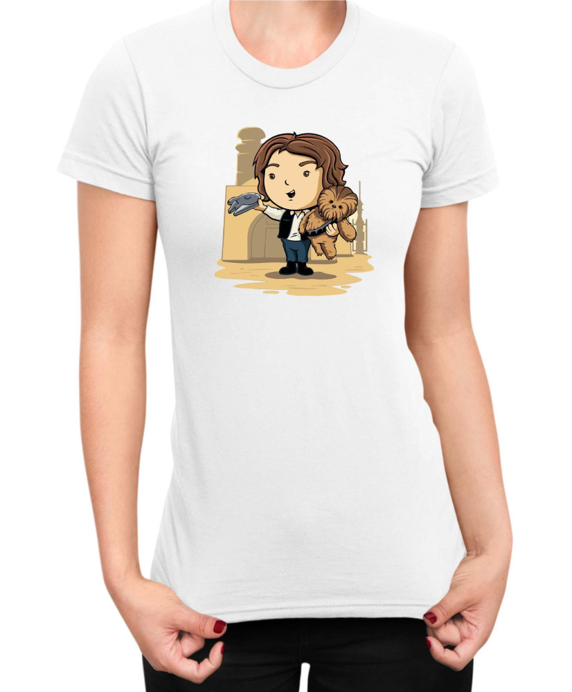 Дамска Тениска Star Wars Cute Han Solo Chewbaka Дамска Тениска Star Wars Cute Han Solo Chewbaka