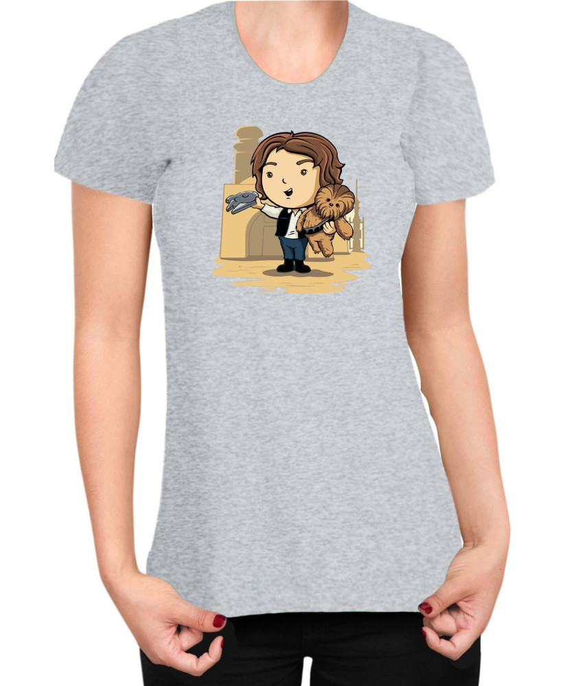 Дамска Тениска Star Wars Cute Han Solo Chewbaka Дамска Тениска Star Wars Cute Han Solo Chewbaka