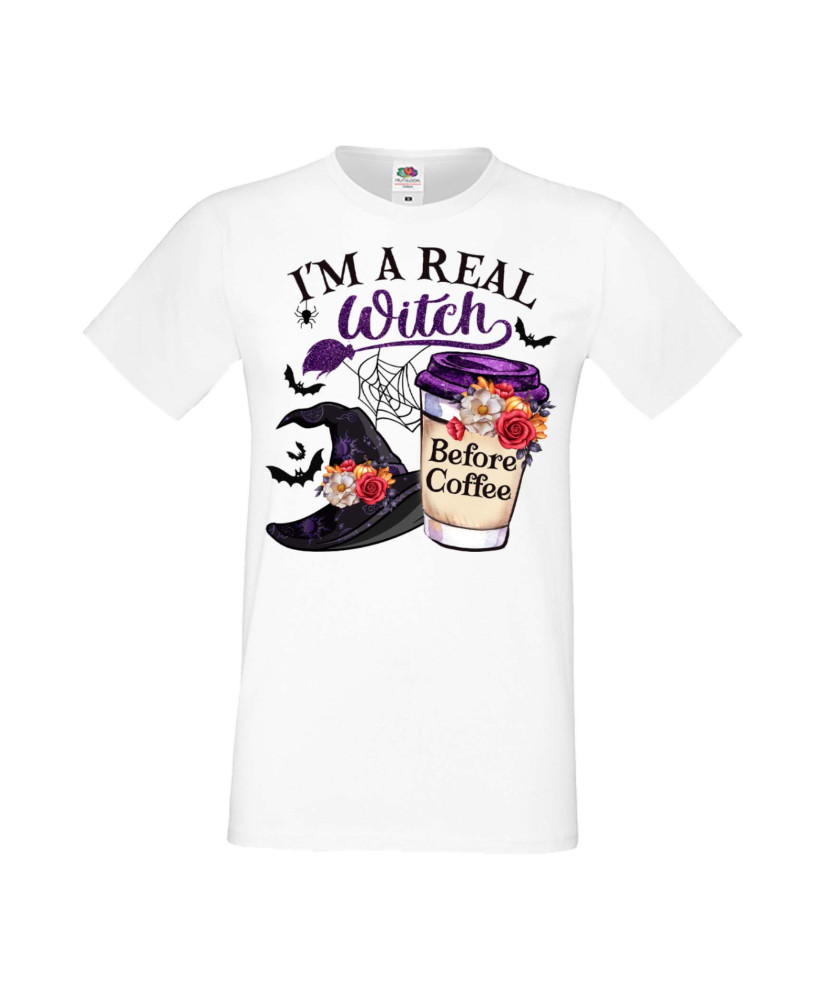 Мъжка Тениска Хелоуин Вси Светии Halloween I'M A Real Witch Before Coffee Мъжка Тениска Хелоуин Вси Светии Halloween I'M A Real Witch Before Coffee