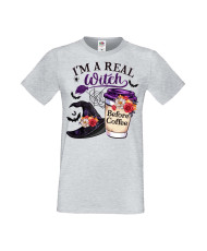 Мъжка Тениска Хелоуин Вси Светии Halloween I'M A Real Witch Before Coffee