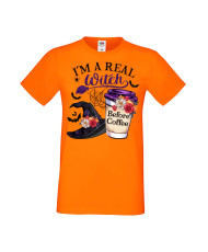 Мъжка Тениска Хелоуин Вси Светии Halloween I'M A Real Witch Before Coffee