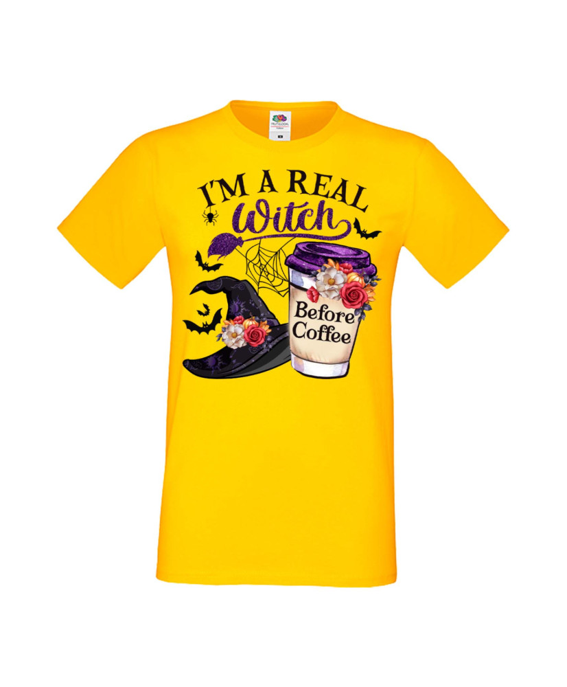 Мъжка Тениска Хелоуин Вси Светии Halloween I'M A Real Witch Before Coffee Мъжка Тениска Хелоуин Вси Светии Halloween I'M A Real Witch Before Coffee