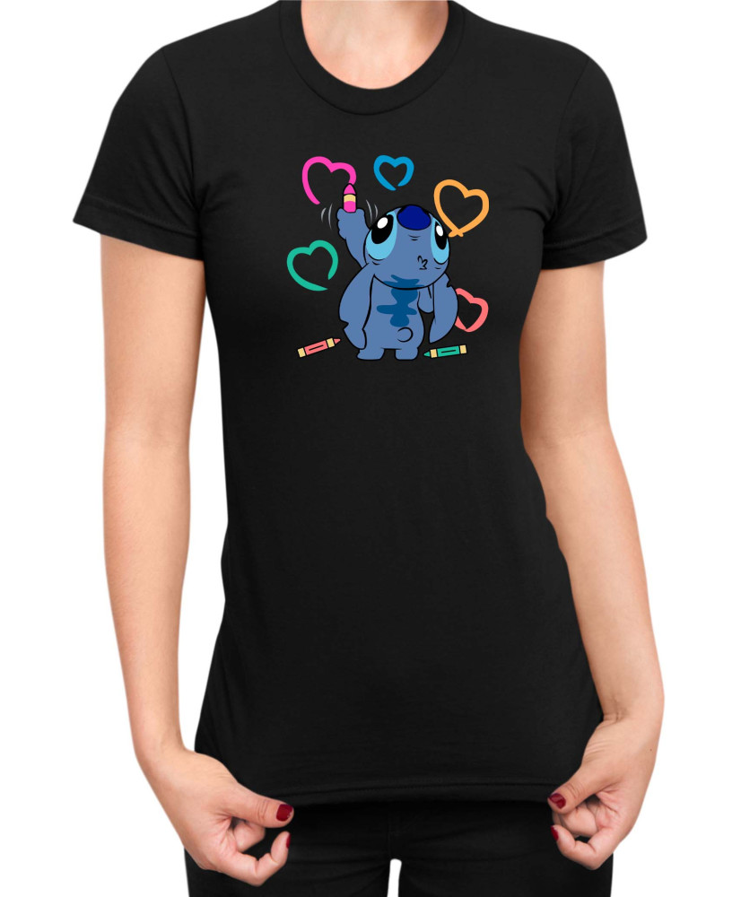 Дамска Тениска Lilo And Stitch Stitch Drawing Hearts