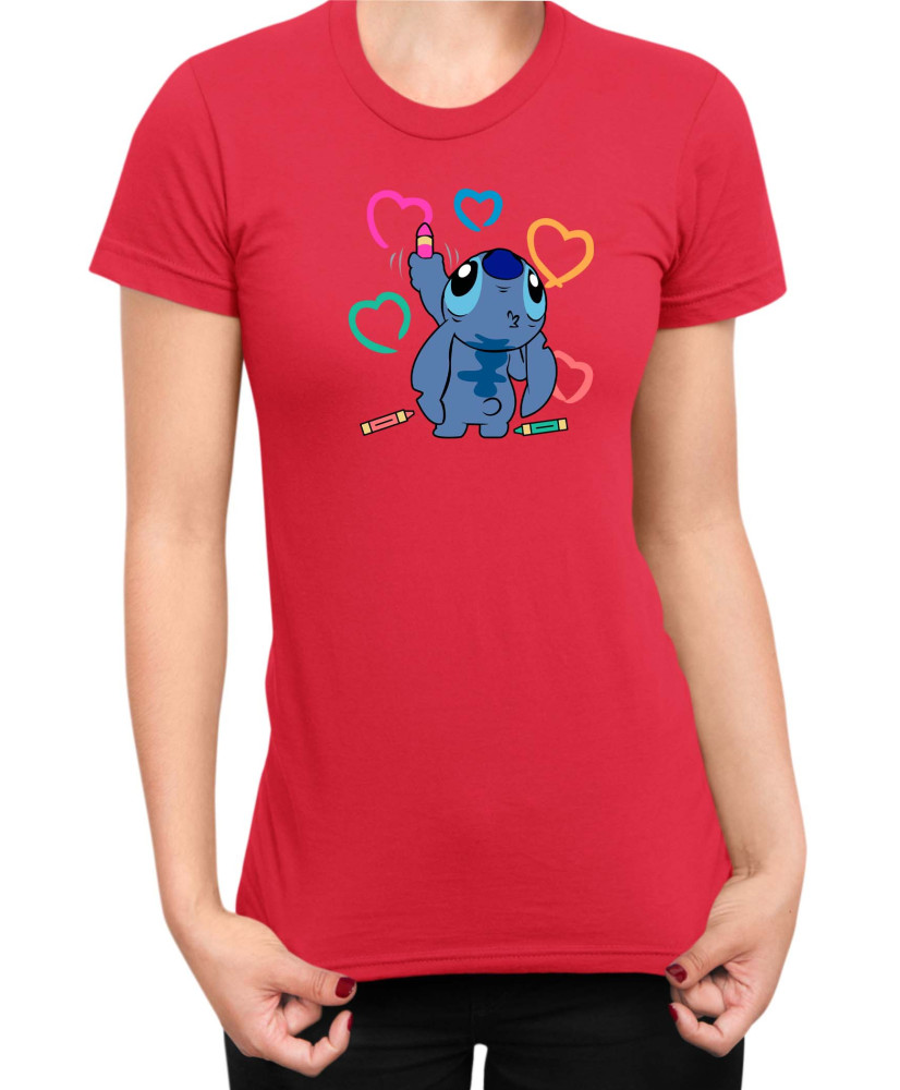 Дамска Тениска Lilo And Stitch Stitch Drawing Hearts