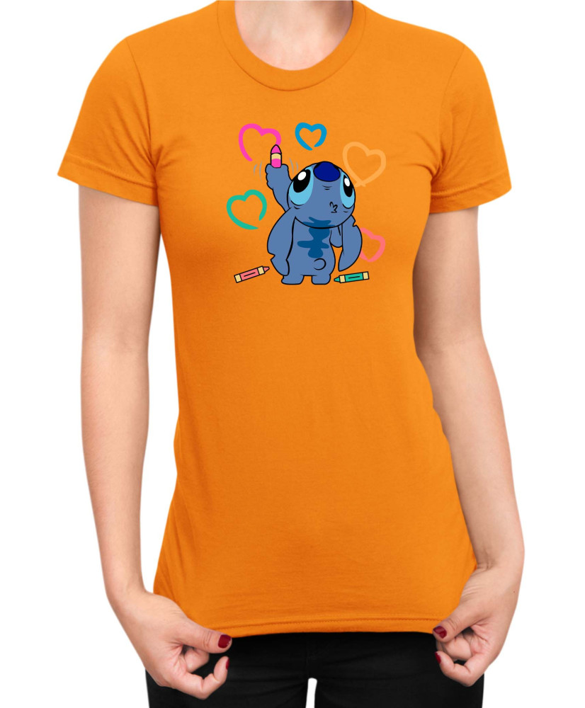 Дамска Тениска Lilo And Stitch Stitch Drawing Hearts