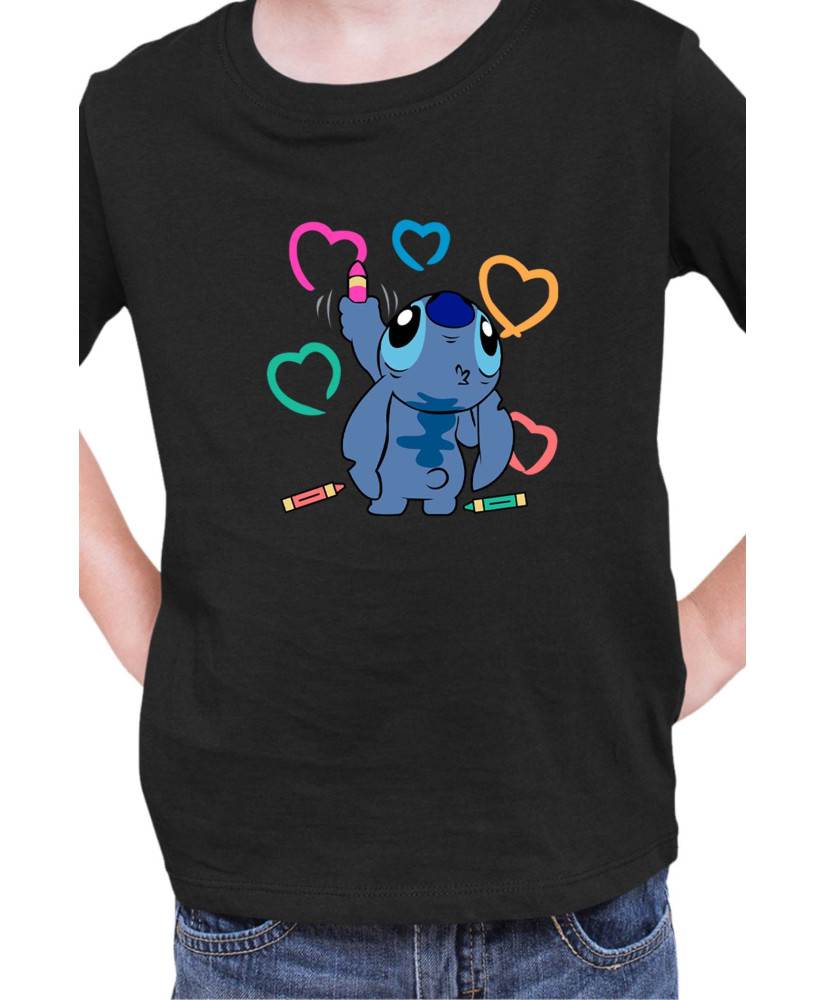 Детска Тениска Lilo And Stitch Stitch Drawing Hearts