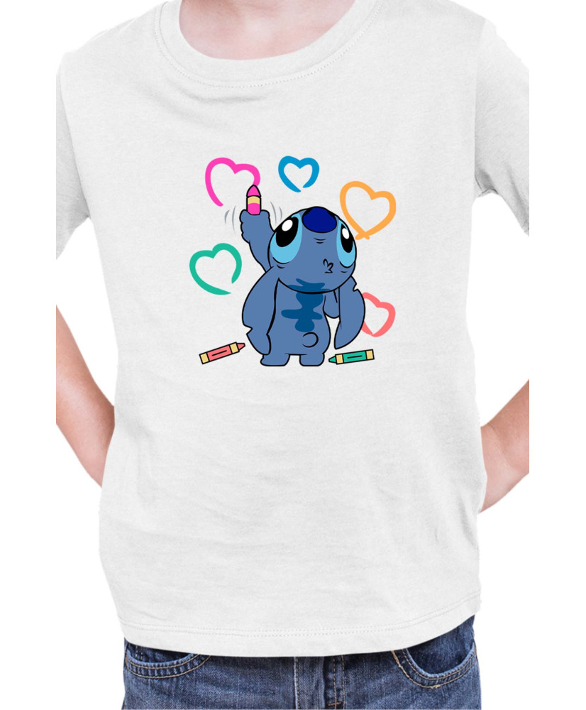 Детска Тениска Lilo And Stitch Stitch Drawing Hearts