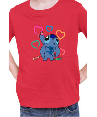 Детска Тениска Lilo And Stitch Stitch Drawing Hearts