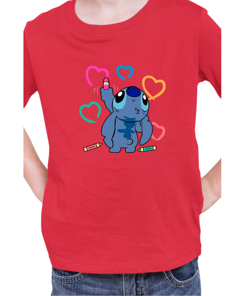 Детска Тениска Lilo And Stitch Stitch Drawing Hearts