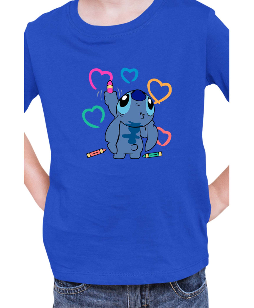 Детска Тениска Lilo And Stitch Stitch Drawing Hearts