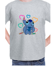 Детска Тениска Lilo And Stitch Stitch Drawing Hearts