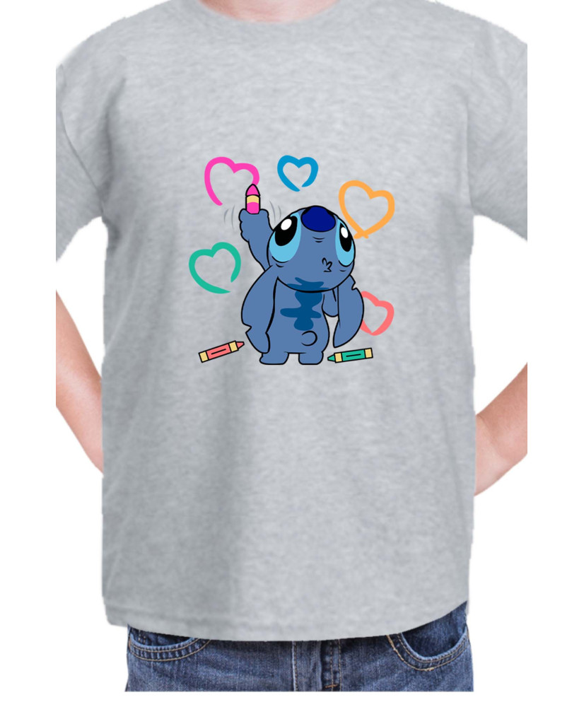 Детска Тениска Lilo And Stitch Stitch Drawing Hearts