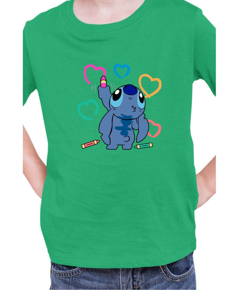 Детска Тениска Lilo And Stitch Stitch Drawing Hearts